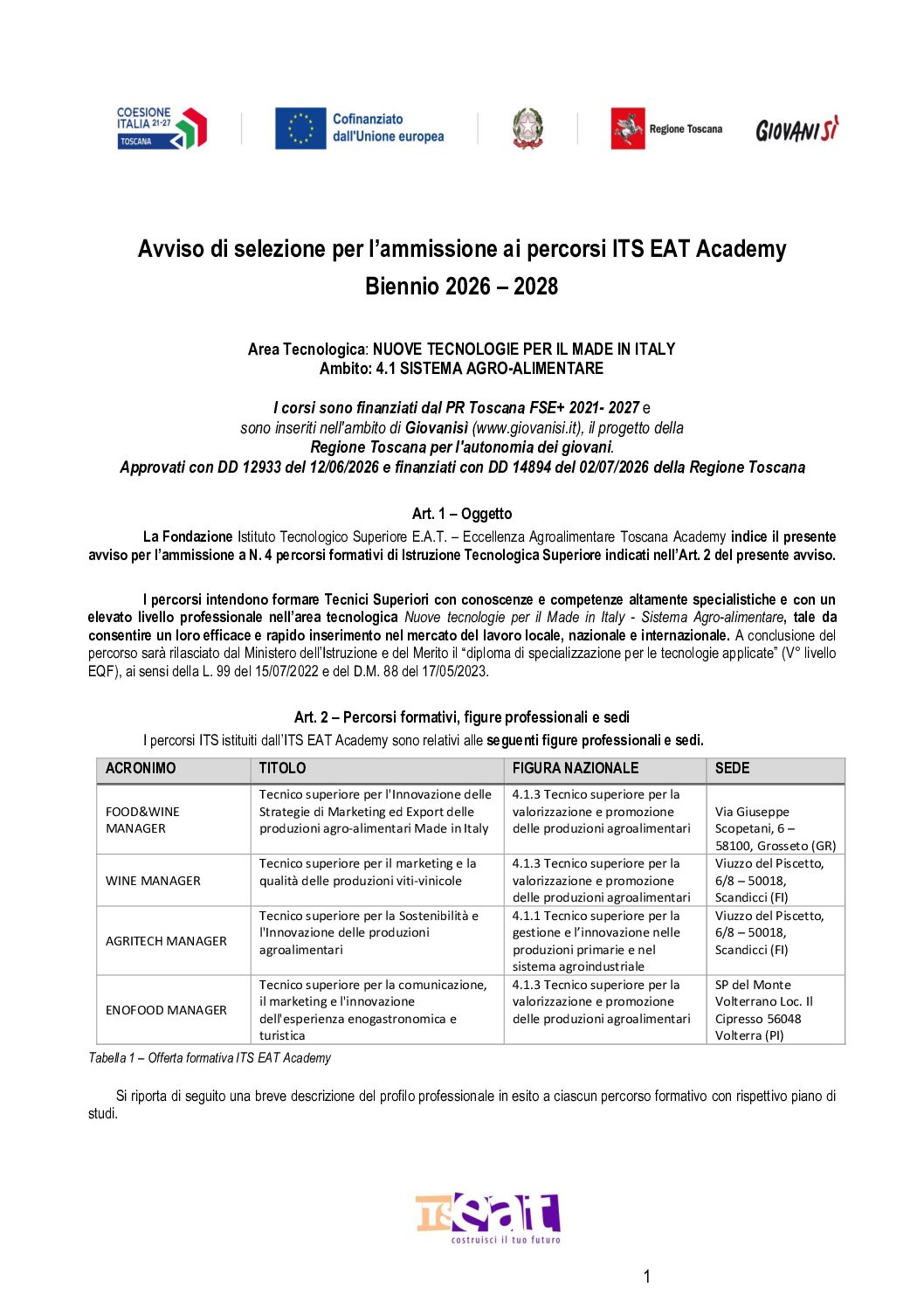 BANDO SELEZIONE CORSI FS+ 2026_10.07.26_signed