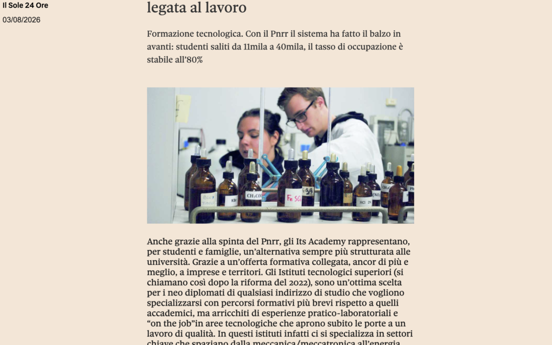 Dagli Its l’alternativa all’università legata al lavoro